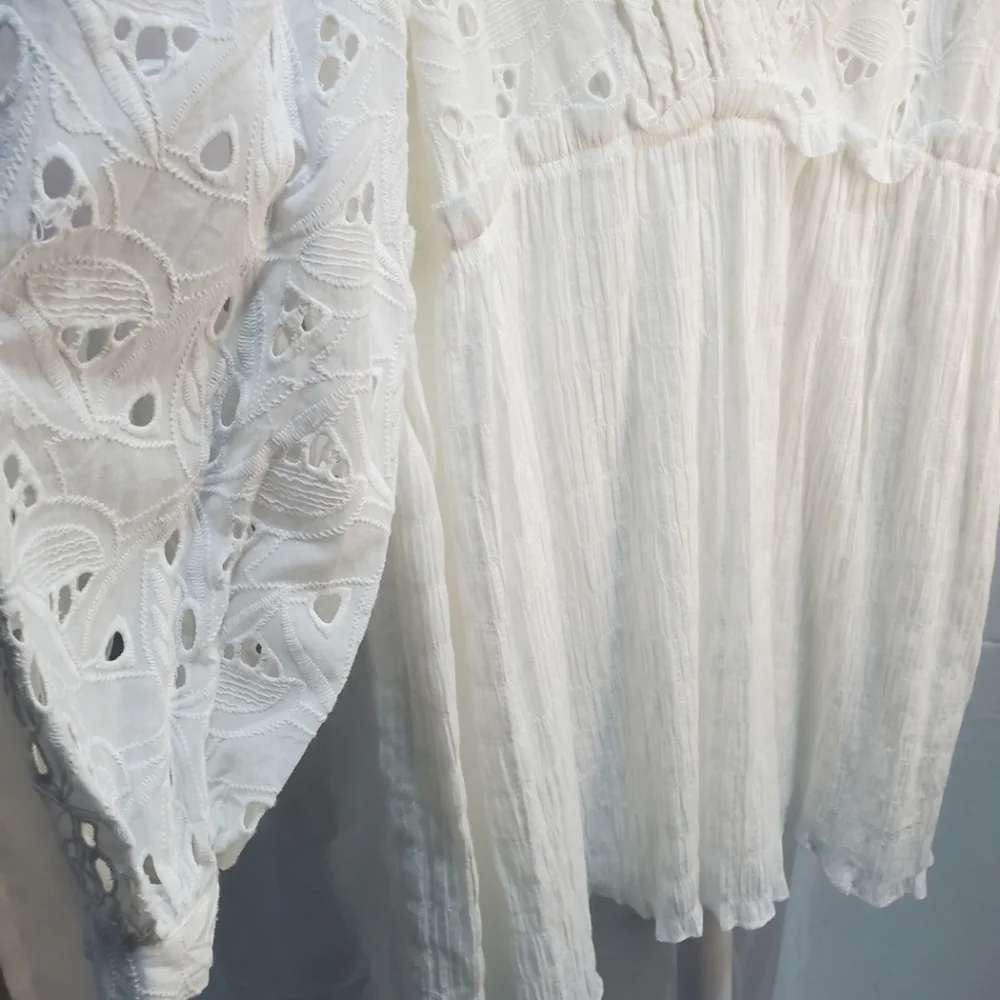 NWT IRO White Eyelet Ruffle Sleeve Dress - Size 42 / 10 - Picture 5 of 12